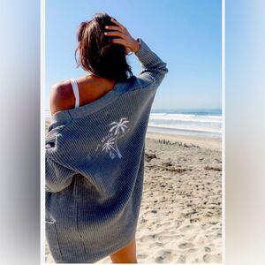 The beach people twin palms chunky knit cardigan sweater xl/2xl